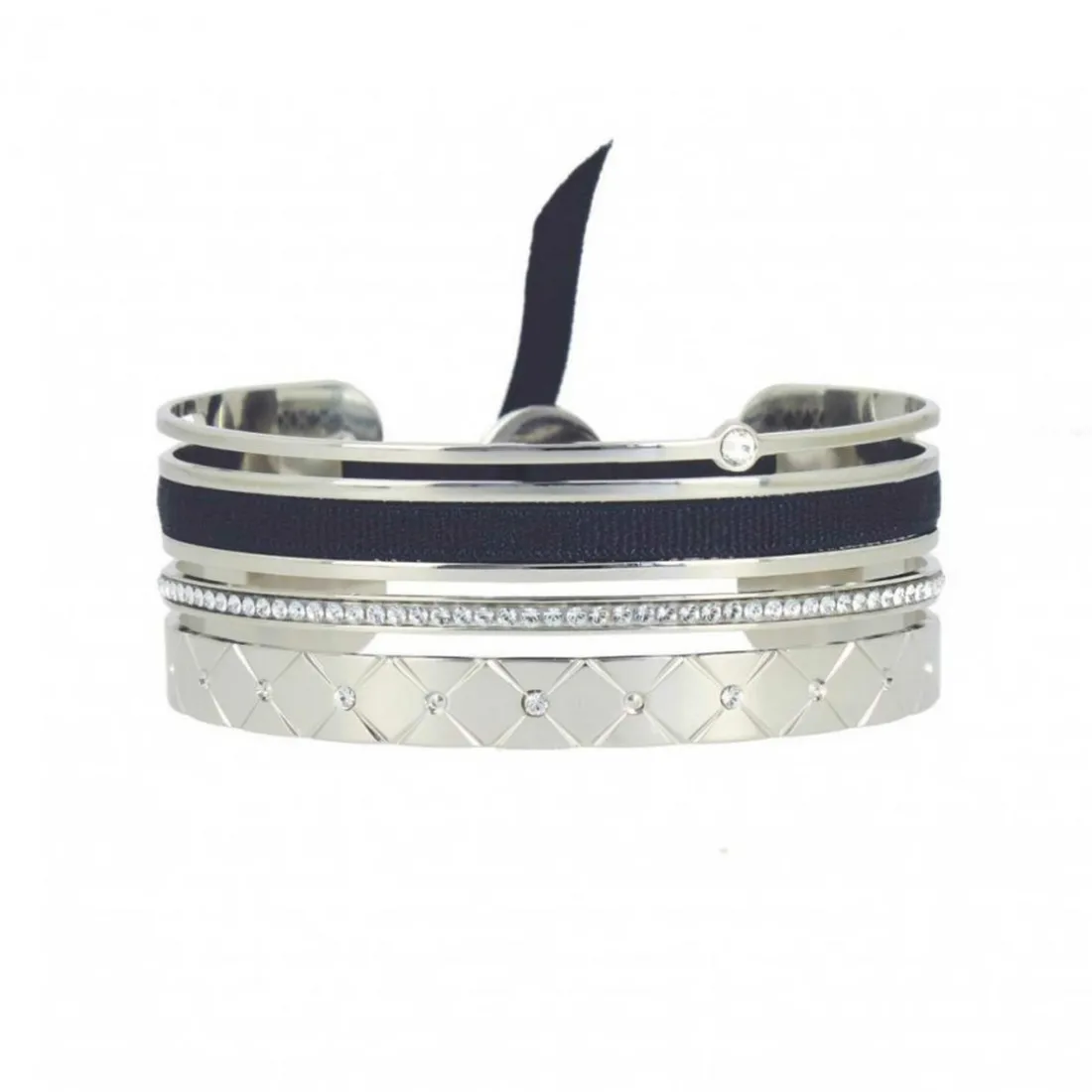 Bracelet Les Interchangeables A60013 - Manchette Ruban Matelasse Marine 9 Femme