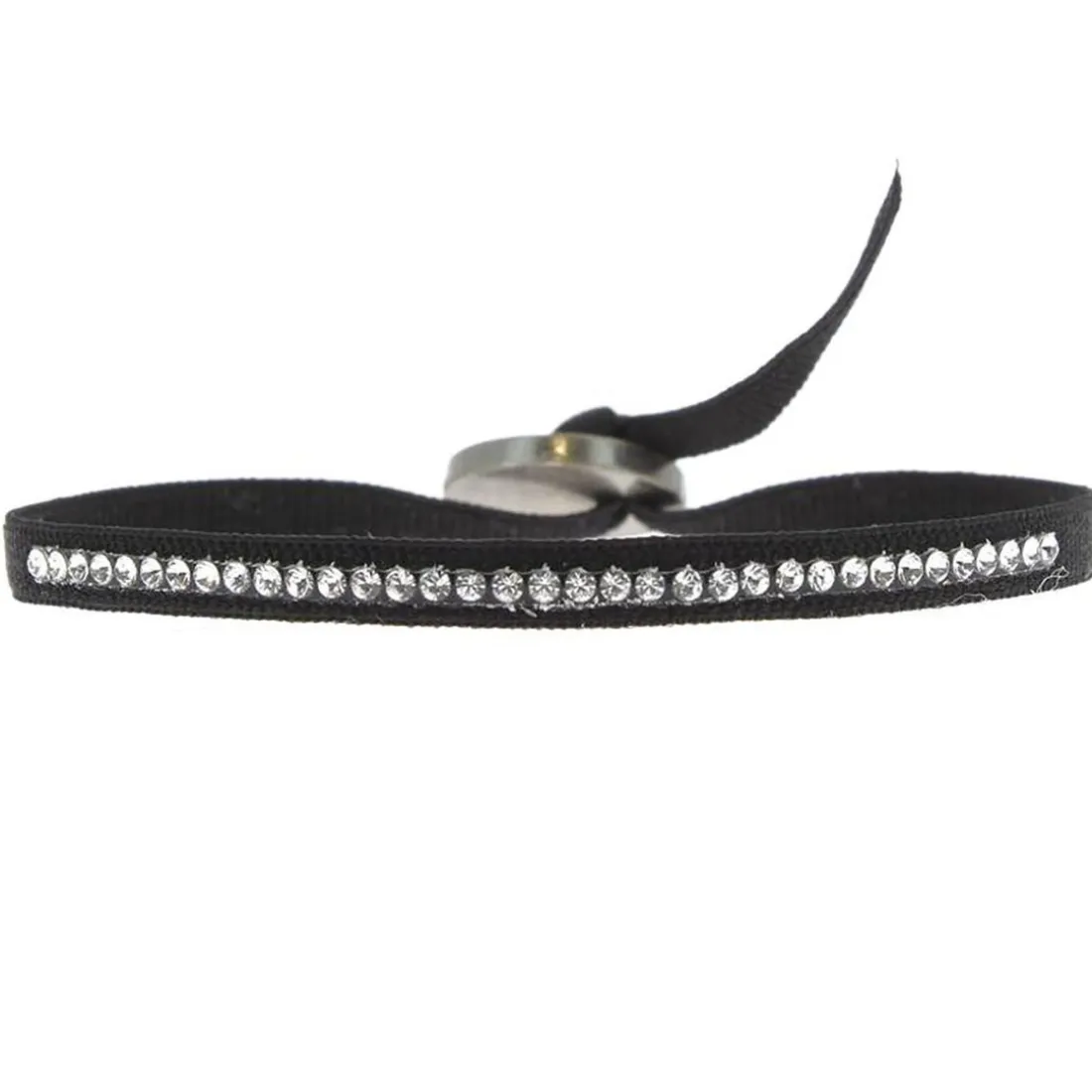 Bracelet Les Interchangeables A17661 - Bracelet Tissu Noir Cristaux de haute qualité Femme