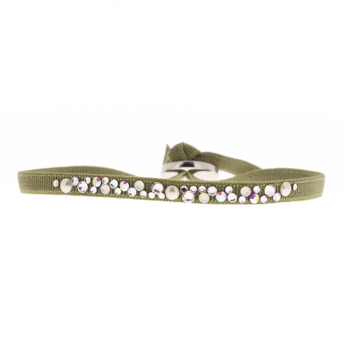 Bracelet Les Interchangeables A37098 - Bracelet Tissu Vert Cristaux de haute qualité Femme