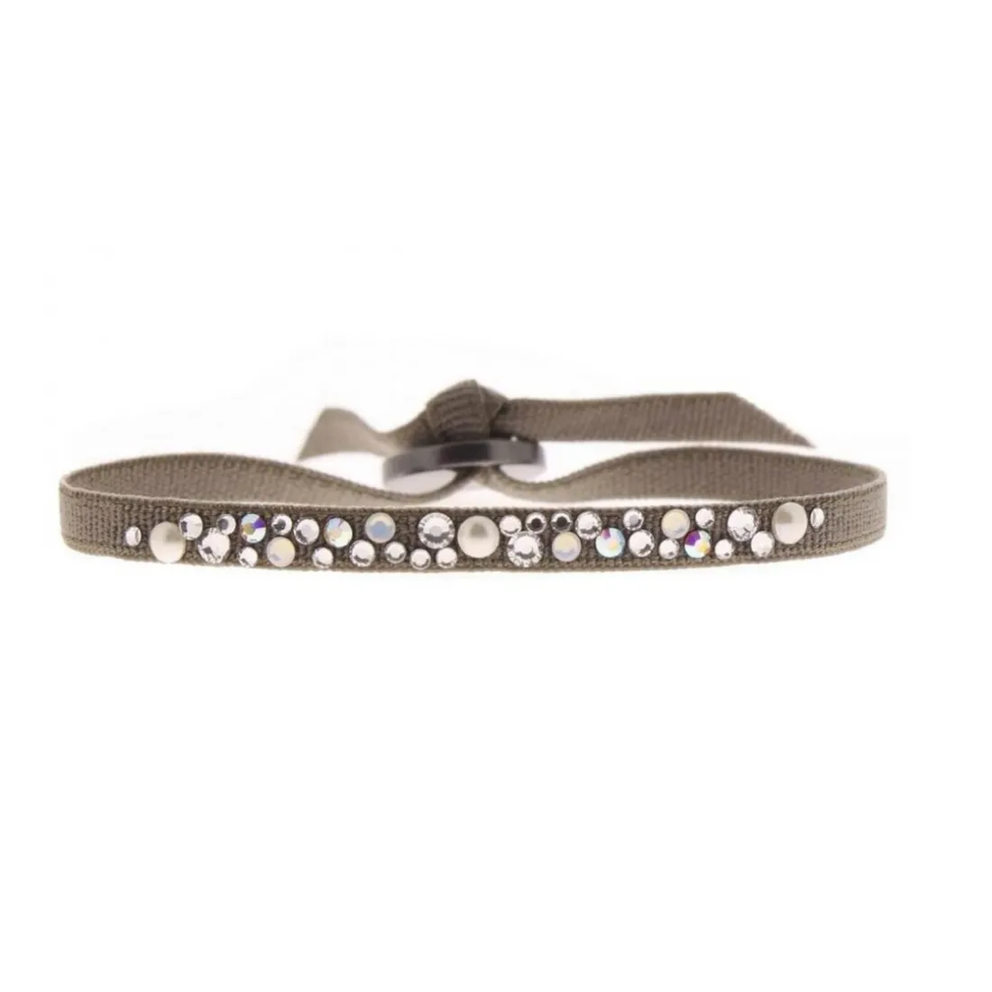 Bracelet Les Interchangeables A37678 - Bracelet Tissu Marron Cristaux de haute qualité Femme