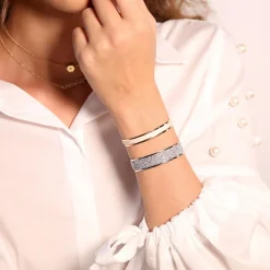 Bracelet Les Interchangeables A47064 - Bracelet Coffret Jonc Ruban Palladium Cristal Femme