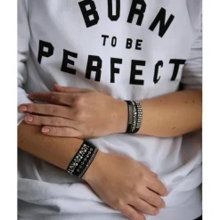 Bracelet Les Interchangeables A30459 - Bracelet Tissu Gris Cristaux de haute qualité Femme