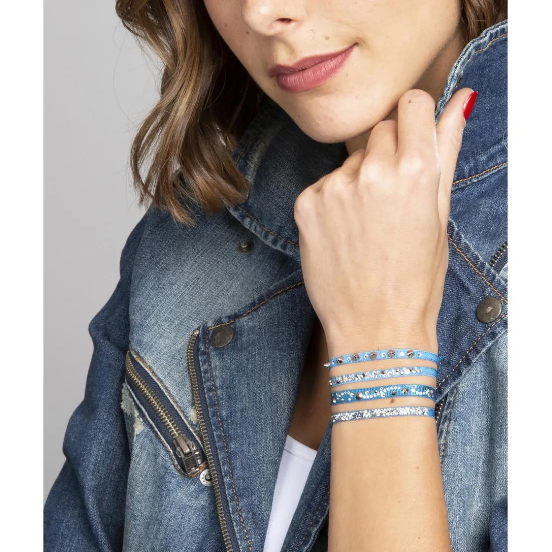 Bracelet Les Interchangeables A37096 - Bracelet Tissu Beige Cristaux de haute qualité Femme