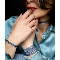 Bracelet Les Interchangeables A36464 - Bracelet Tissu Marron Cristaux de haute qualité Femme