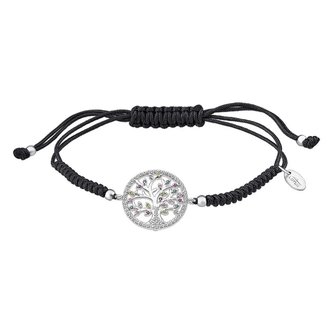 Bracelet Lotus Silver Tree Of Life LP1896-2-2 - Bracelet Argent Arbre De Vie Nylon Noir Femme