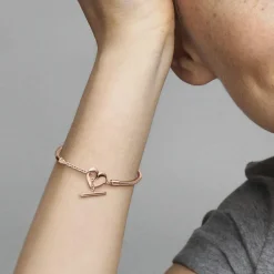 Bracelet Maille Serpent Barre en T Cœur Pandora Moments