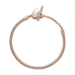 Bracelet Maille Serpent Barre en T Cœur Pandora Moments