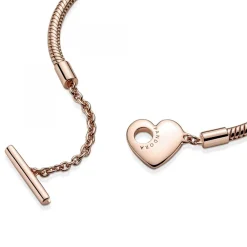 Bracelet Maille Serpent Barre en T Cœur Pandora Moments