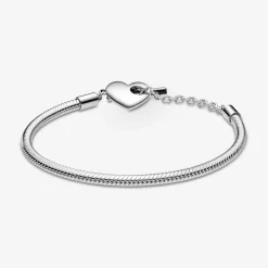 Bracelet Maille Serpent fermoir en T Cœur Pandora Moments