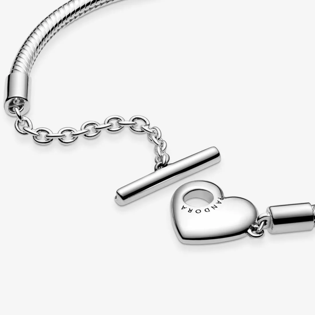 Bracelet Maille Serpent fermoir en T Cœur Pandora Moments