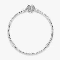 Bracelet Pandora Moments Maille Serpent Fermoir Cœur Scintillant