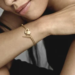 Bracelet Pandora Moments Maille Serpent Barre en T & Cœur