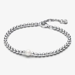 Bracelet Perle de Culture et Sphères argent sterling perlé avec perle et zircone