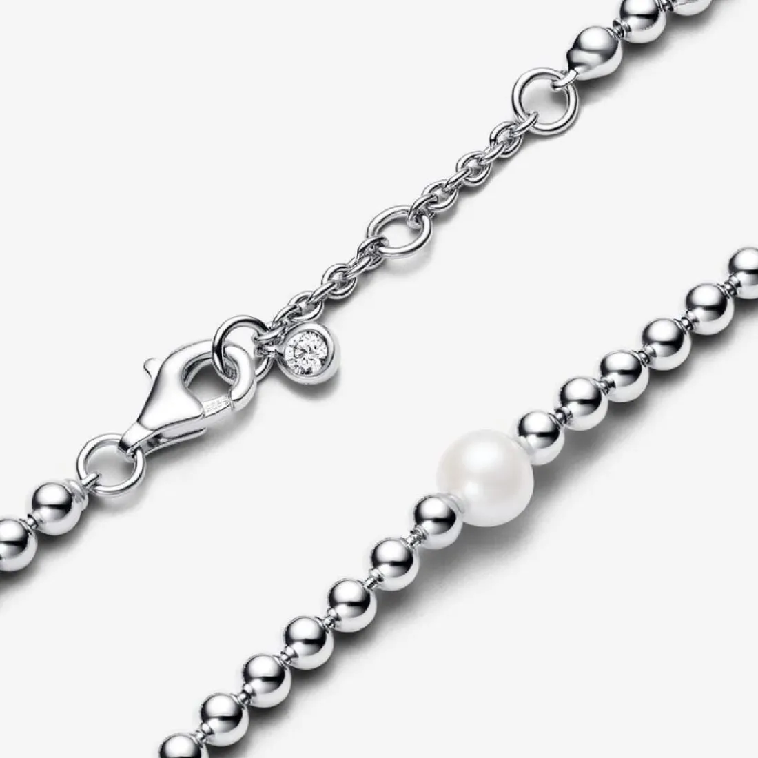 Bracelet Perle de Culture et Sphères argent sterling perlé avec perle et zircone