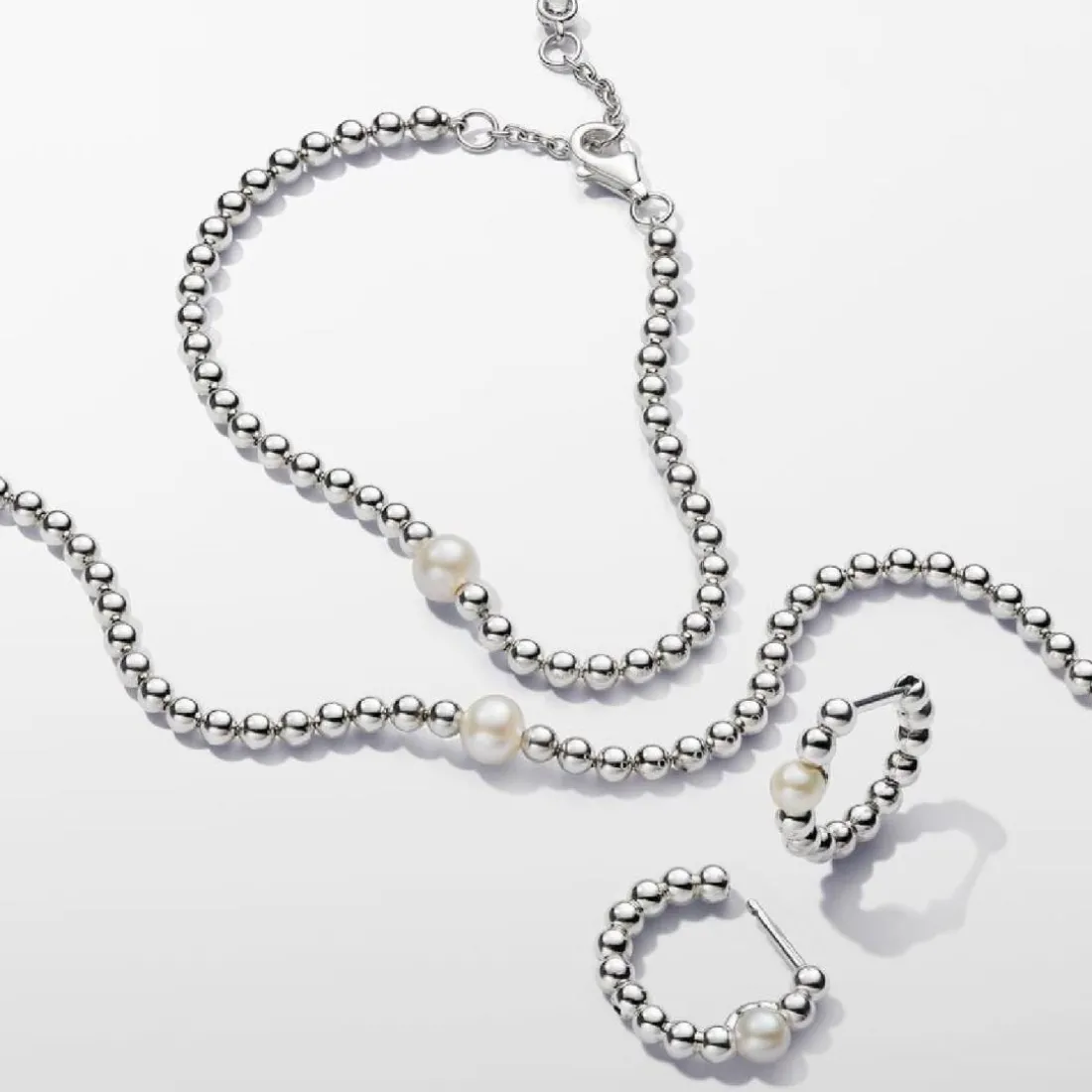 Bracelet Perle de Culture et Sphères argent sterling perlé avec perle et zircone