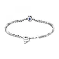 Bracelet Rivière Pavé avec cristal bleu oval centré Pandora Timeless - argent