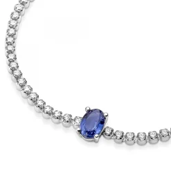 Bracelet Rivière Pavé avec cristal bleu oval centré Pandora Timeless - argent