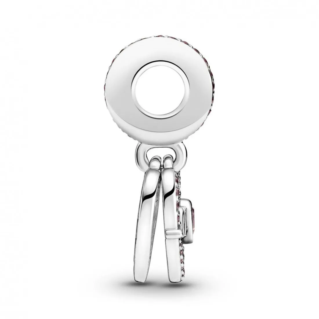Charm Double Pendant Cœur gravé & Cœur Mum cristaux rose Pandora Passions