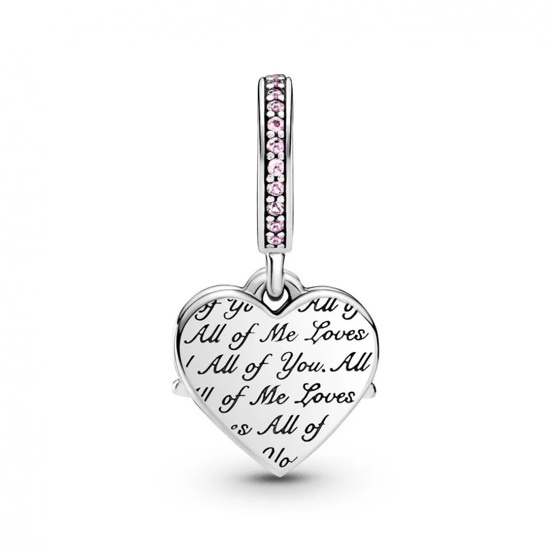 Charm Double Pendant Cœur gravé & Cœur Mum cristaux rose Pandora Passions