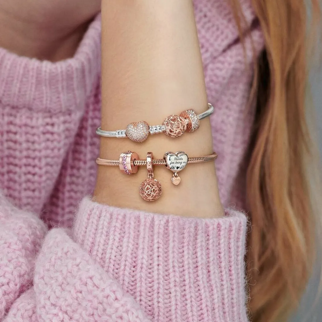Charm Pandora 781817CZ - Charm Clip Élégance Brillante Métal doré à l’Or Rose fin 585/1000ᵉ