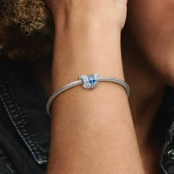 Charm Pandora Moments Papillon bleu scintillant double face