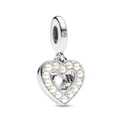 Charm Pandora Moments - Pendant Double Cœur Blanc Nacré