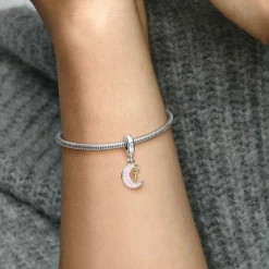 Charm Pendant Clé et Lune Bimatière