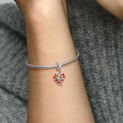 Charm Pendant de Noël Double Cœur en Sucre d’Orge