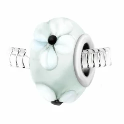 Charm perle fleurs verre décoré main et acier par SC Crystal BEA0023