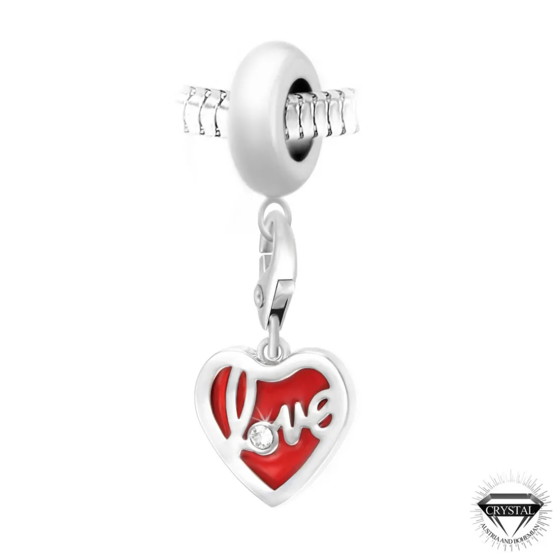 Charm perle love dans c?ur orné de cristaux Swarovski par SC Crystal Paris® BEA0044+CH0384-argent
