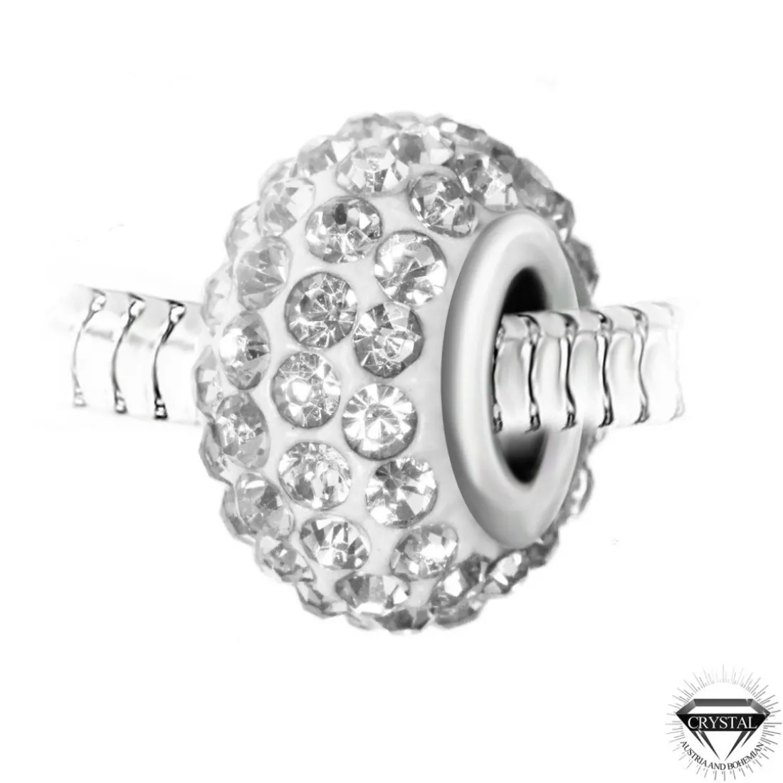 Charm perle pavé de cristaux blancs et acier par SC Crystal BEA0031