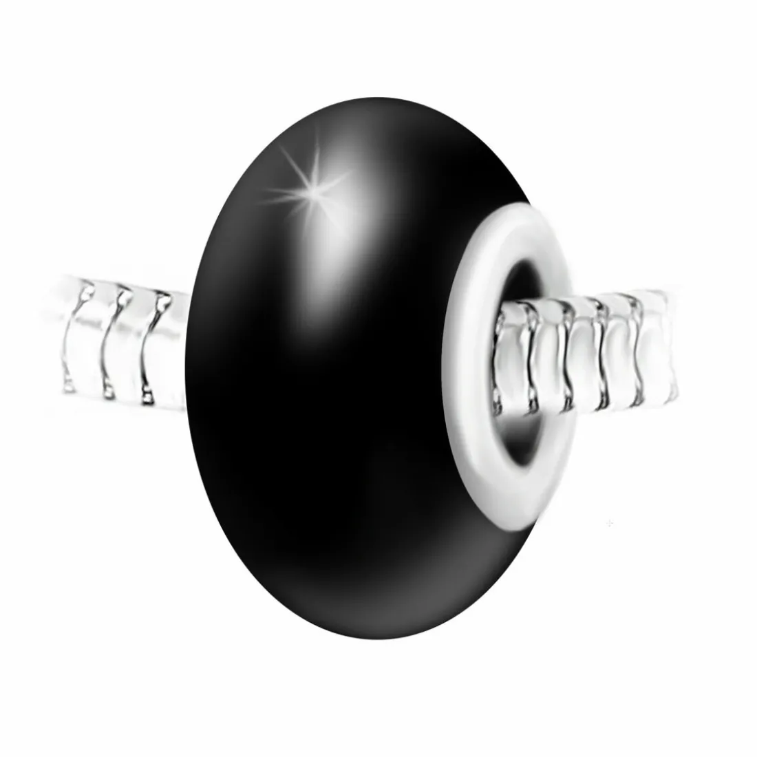 Charm perle verre nacré noir et acier par SC Crystal