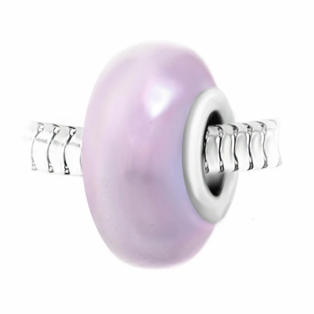 Charm perle verre nacré rose et acier par SC Crystal BEA0004