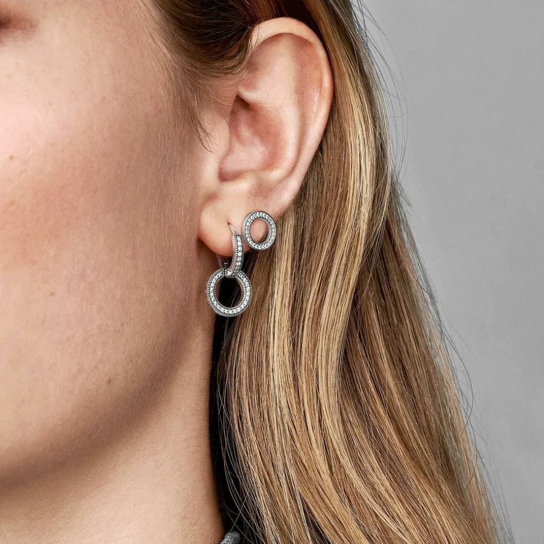 Clous d'Oreilles Cercles Scintillants Pandora Signature Argent 925/1000ᵉ