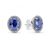 Clous d'Oreilles Halo avec Pierre ovale bleue Pandora Timeless