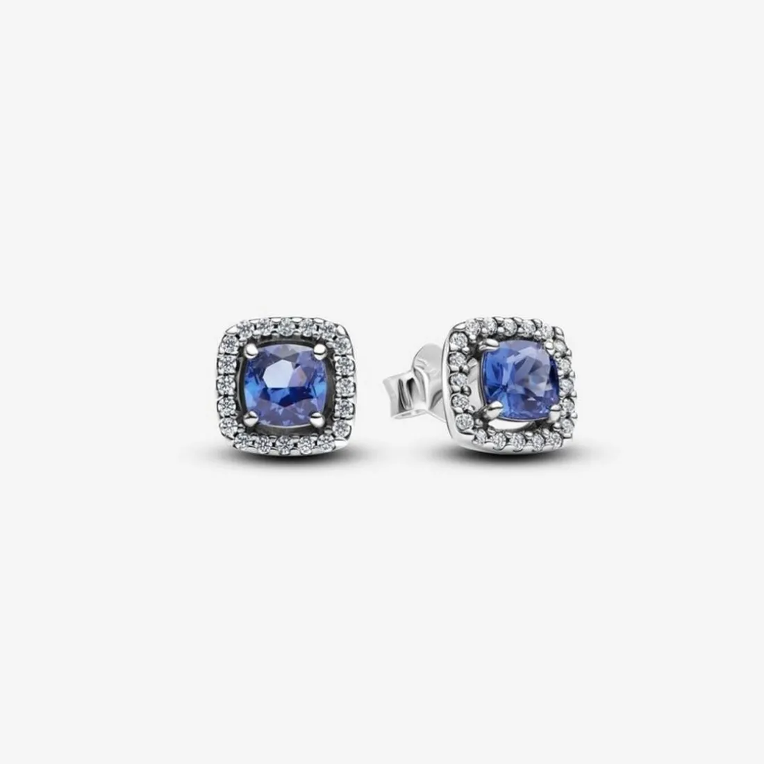 Clous d’Oreilles Halo Bleu Carré Scintillant