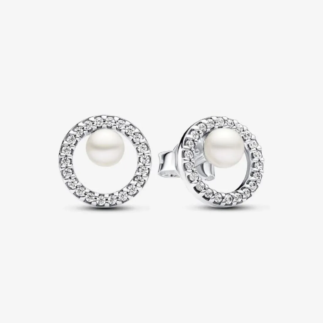 Clous d’Oreilles Halo Pavé et Perle de Culture