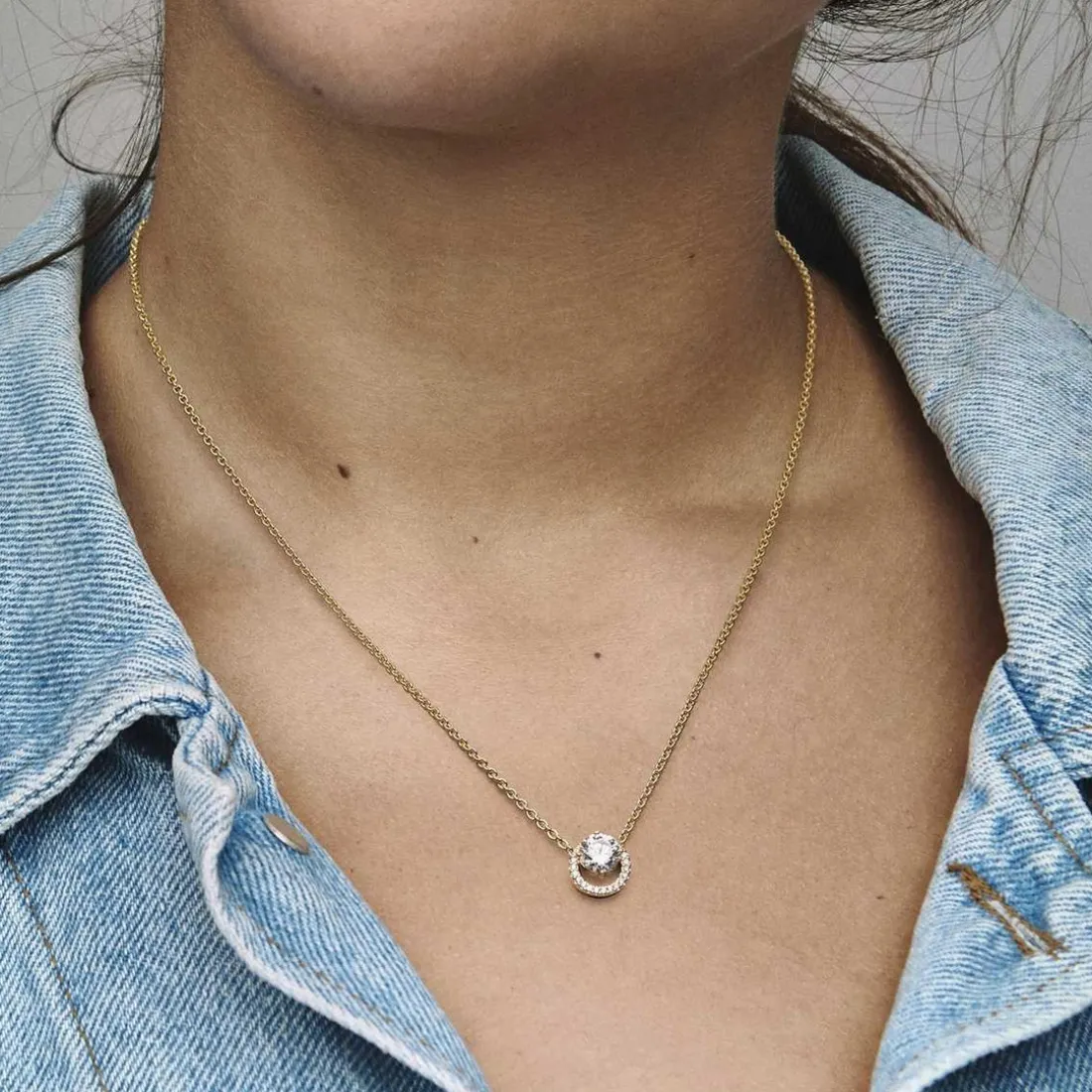 Collier avec Pendentif Pandora Timeless - Halo Rond Scintillant
