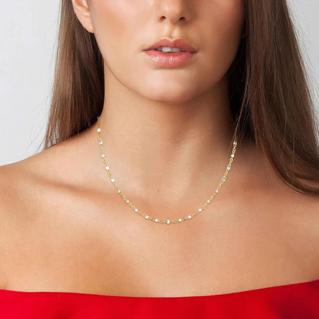 Collier femme Angèle M B2394-BLANC - Acier Doré