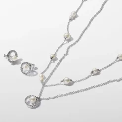 Collier femme argent sterling avec perle blanche et zircone Pandora Timeless