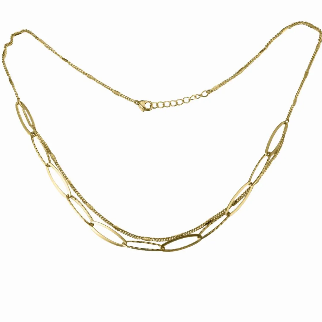 Collier Charme Acier Doré Multi Chaines 42+3 cm