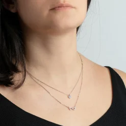 Collier et pendentif Lotus Silver Trendy LP1680-1-3 - Collier et pendentif Argent Double Chaine Cœur Et Infini Femme