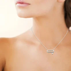 Collier femme argent rhodié blanc serti clos serti clos pampille - VW344Z45
