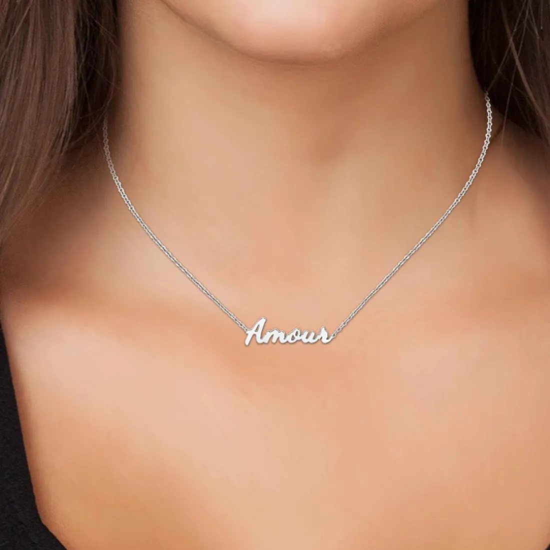 Collier femme Athème - B2689-ARGENT-AMOUR Acier Argent