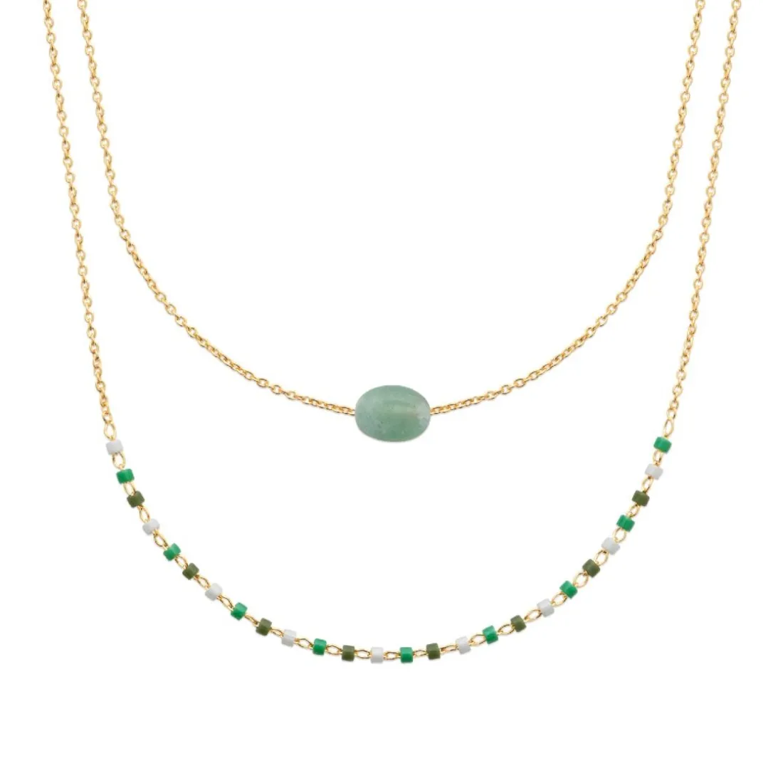 Collier femme fantaisie quartzite vert plaqué or Maison de la Bijouterie UW3Y3545