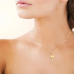Collier femme pendentif fleur plaqué or Maison de la Bijouterie UW405045