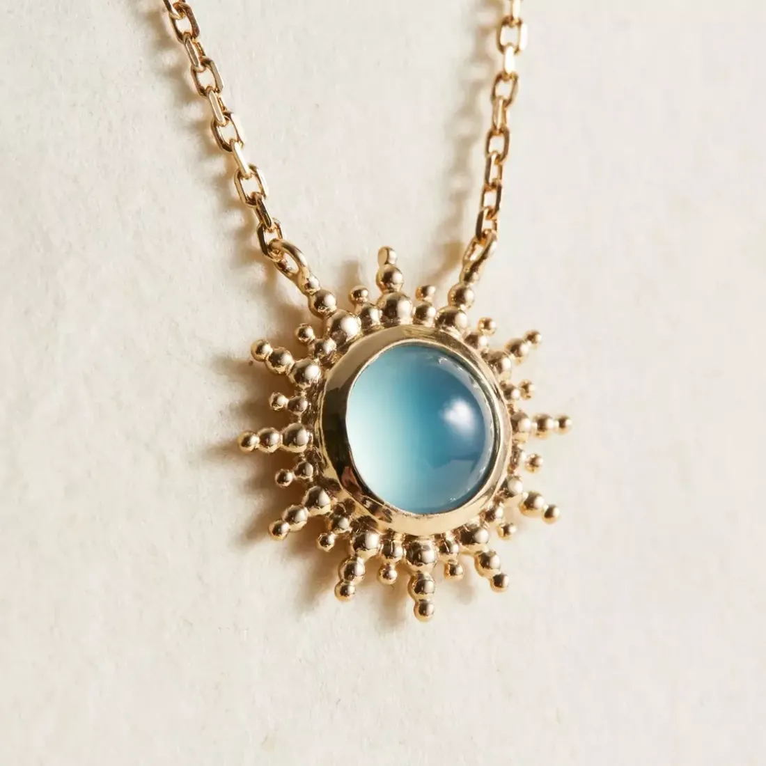 Collier femme plaqué or agate bleue serti clos - UW3YUZ45