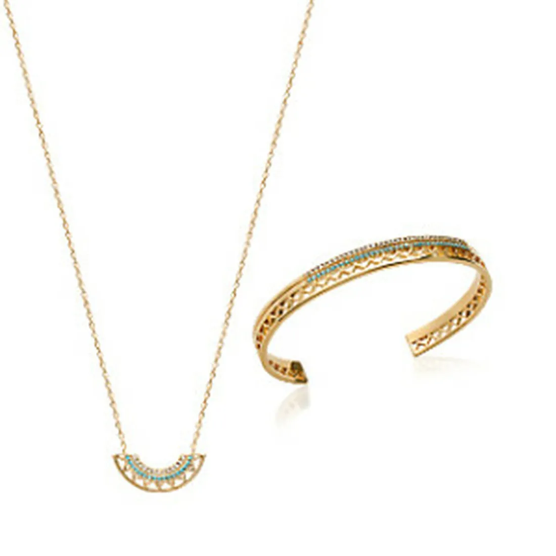 Collier femme plaqué or turquoise serti griffe - UWZWUV45