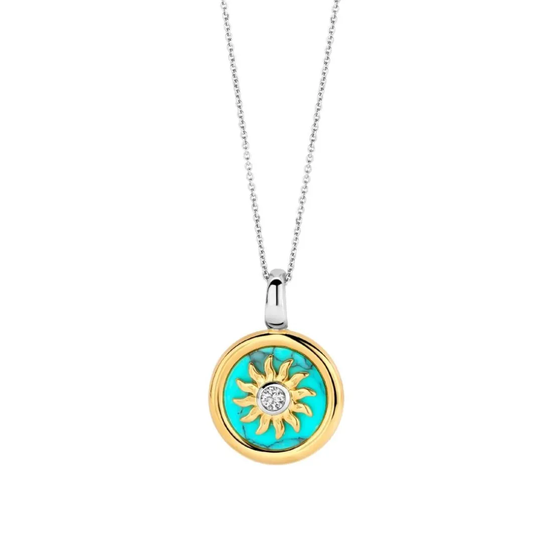 Pendentif Ti Sento - 6831TQ Argent Doré Et Pierre Synthétique Turquoise Forme Soleil