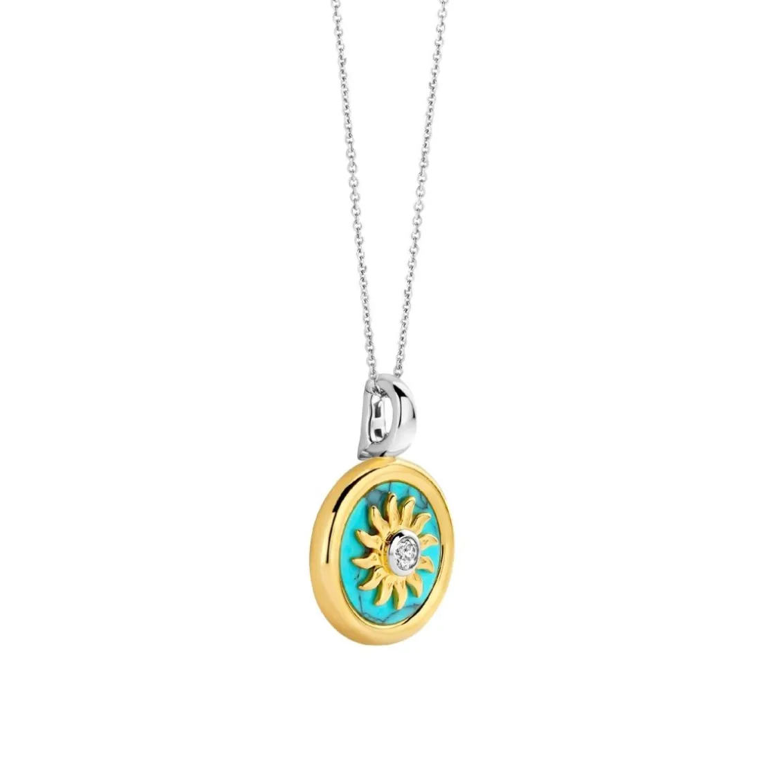 Pendentif Ti Sento - 6831TQ Argent Doré Et Pierre Synthétique Turquoise Forme Soleil